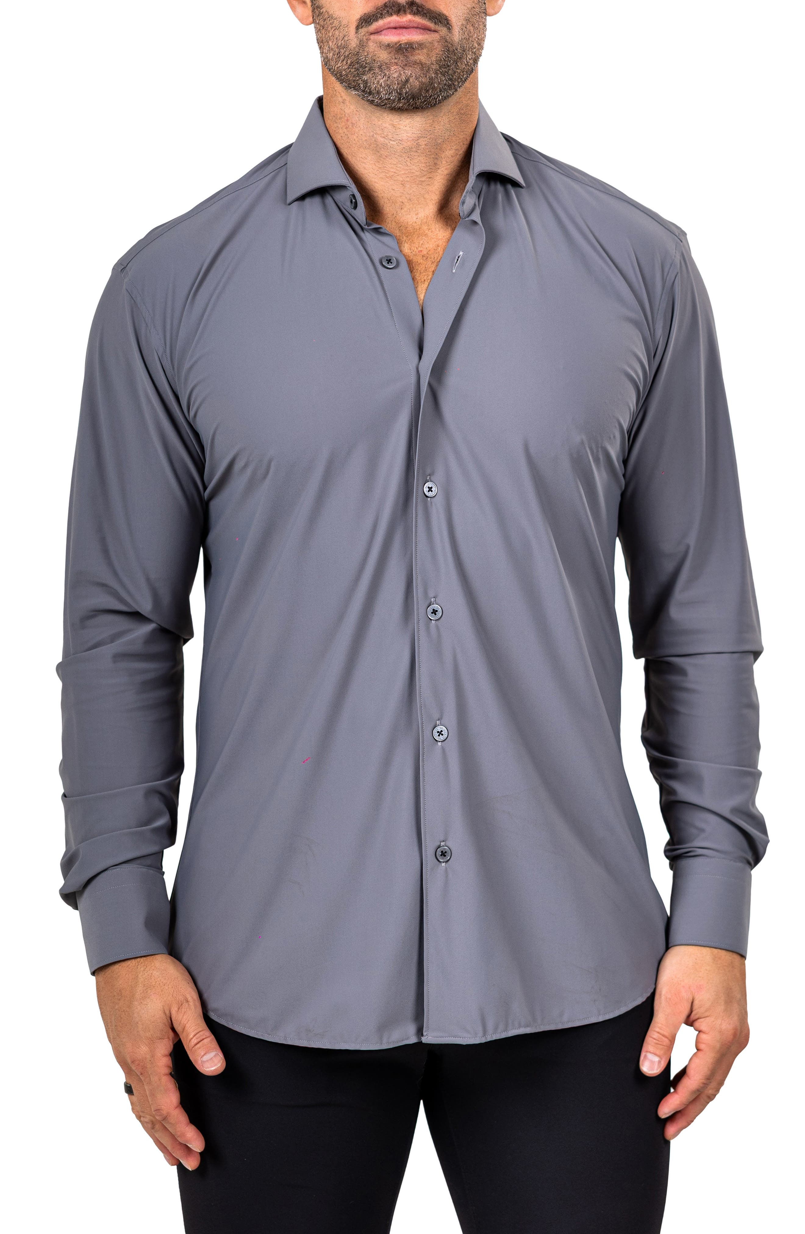 Eins Shaped Fit Marthy3014 Grey Knit Button-Up Shirt
