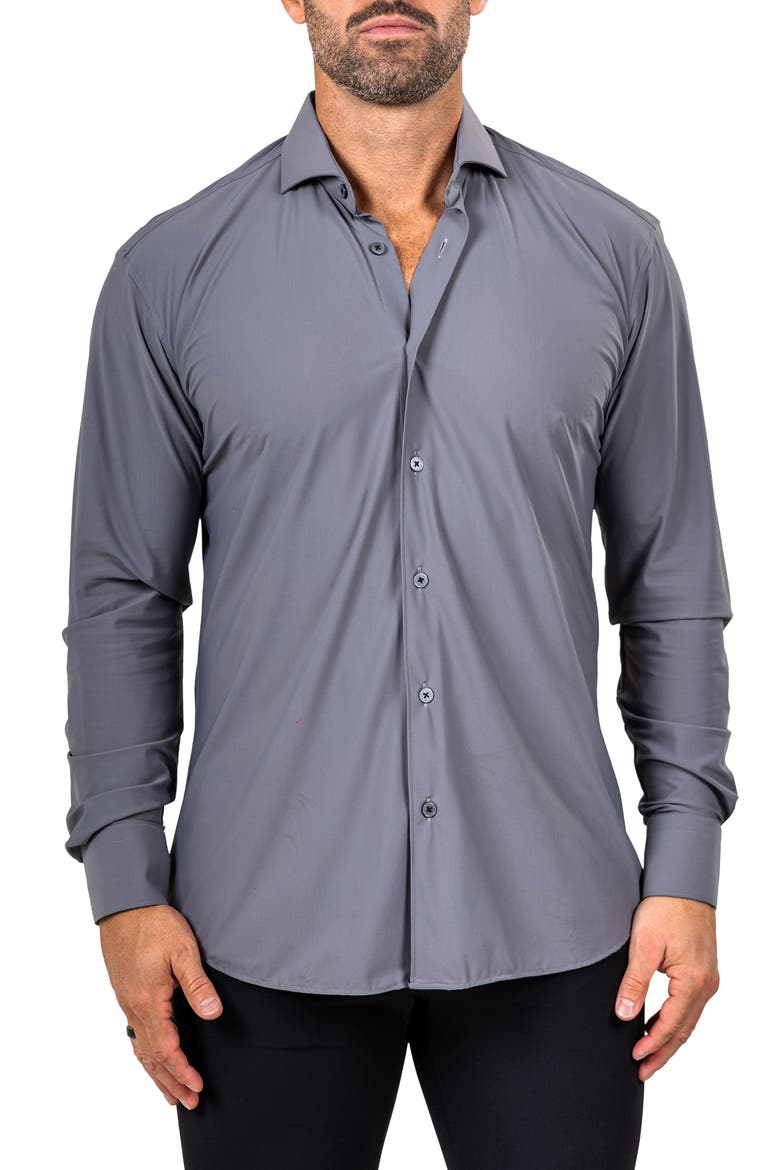 Eins Shaped Fit Marthy3014 Grey Knit Button-Up Shirt, Main, color, GREY