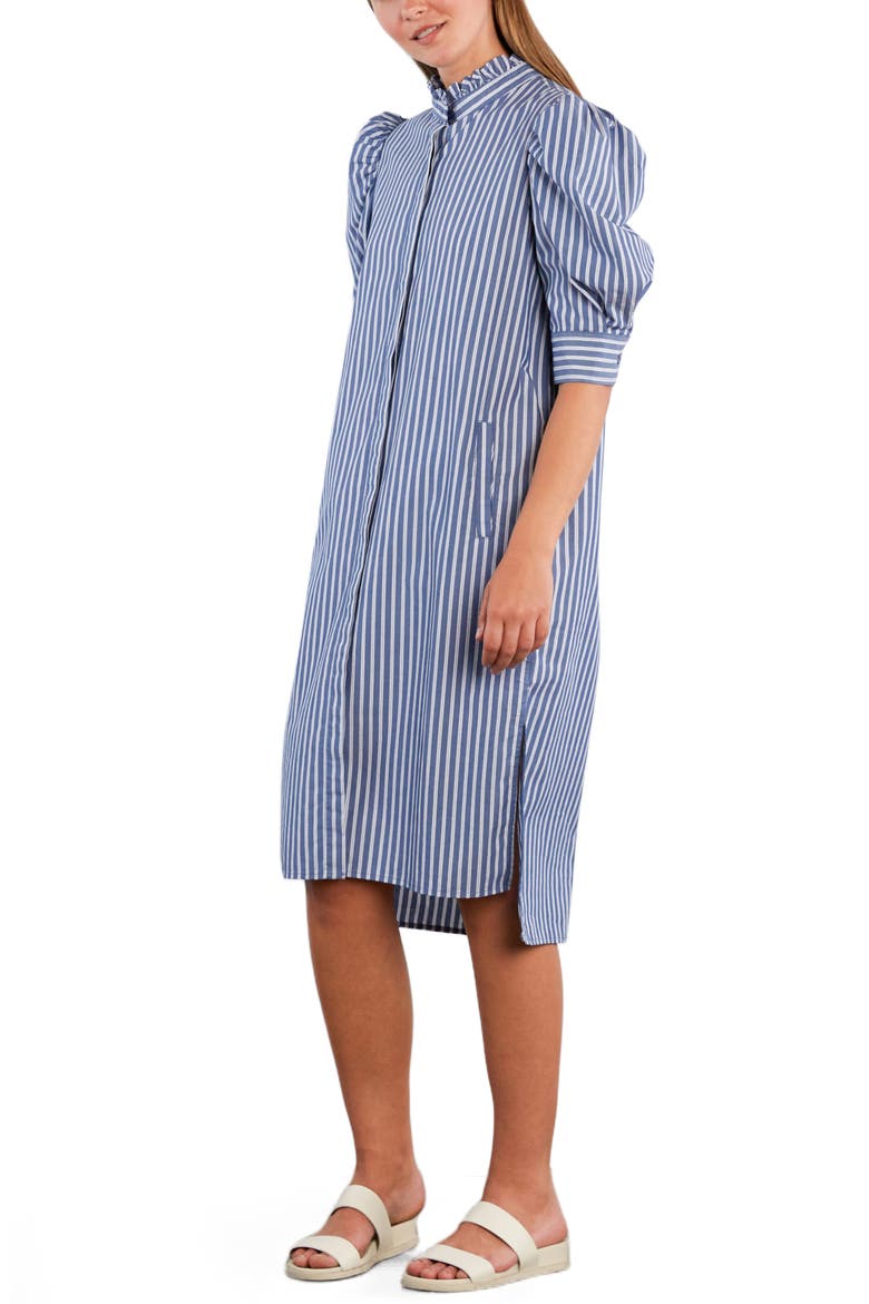 Sweet Stripe Puff Sleeve Cotton Shirtdress, Alternate, color, REGATTA BLUE