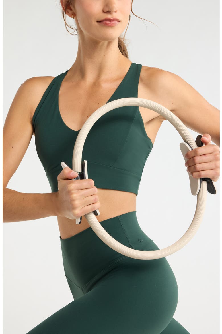 Studio Luxe V-Neck Racerback Sports Bra, Alternate, color, GREEN TIMBER