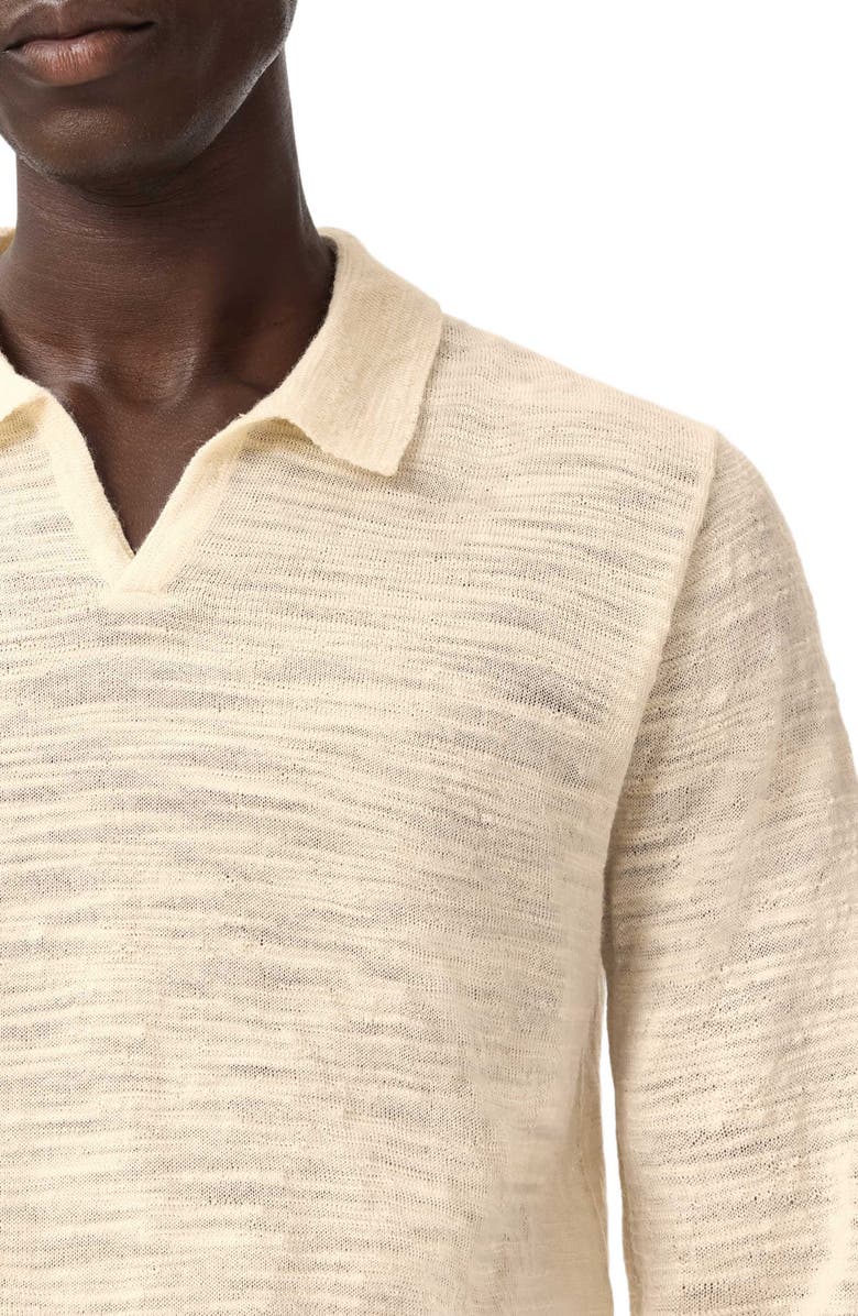 John Varvatos Luciano Long Sleeve Johnny Collar Slub Wool Polo Sweater, Alternate, color, Salt