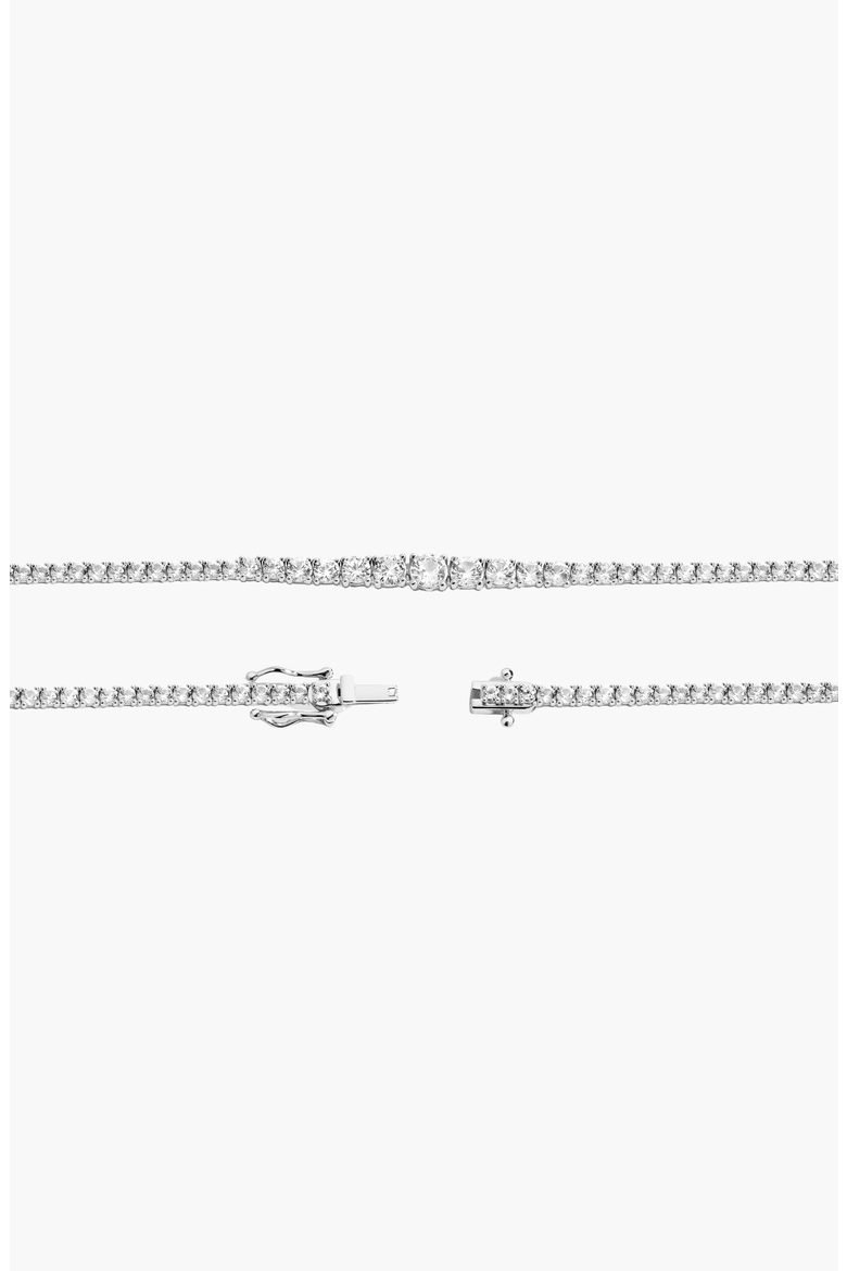 Lab Grown White Sapphire Graduated Modern Tennis Necklace, Alternate, color, White Gold Vermeil