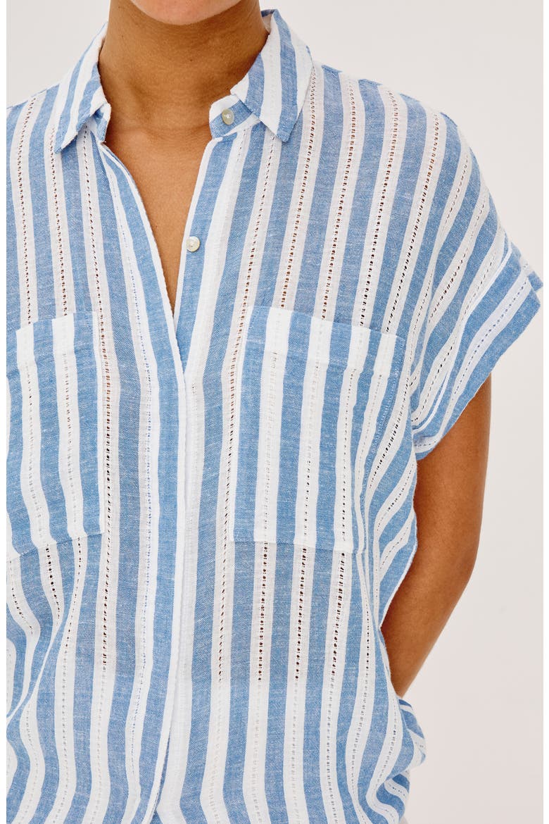 Cito Stripe Short Sleeve Linen Blend Button-Up Shirt, Alternate, color, ATLANTIS STRIPE