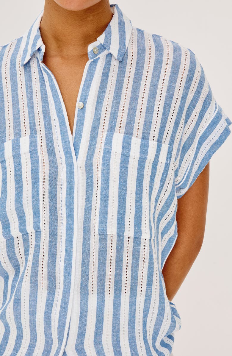 Rails Cito Stripe Short Sleeve Linen Blend Button-Up Shirt, Alternate, color, Atlantis Stripe