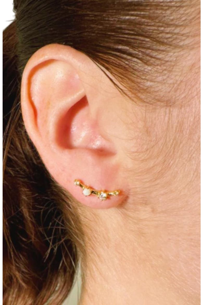 Elara Crawler Earrings, Alternate, color, Gold / White