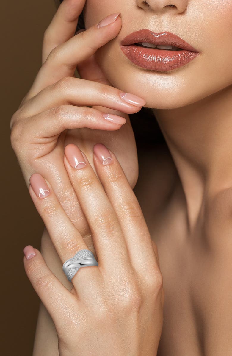 GLAZE JEWELRY Pavé Cubic Zirconia Crossover Knot Ring, Alternate, color, Silver