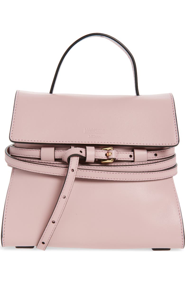 Moschino Small Tie Me Leather Top Handle Bag, Main, color, Pink