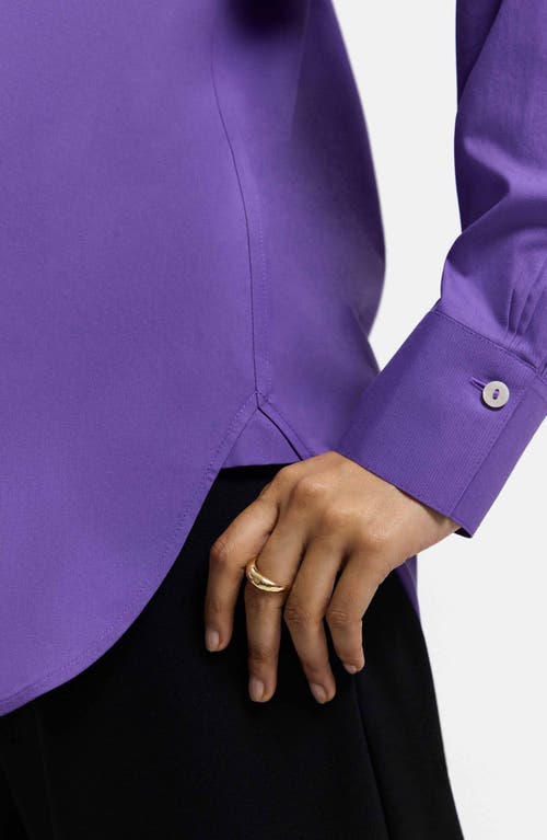 Foxcroft Meghan Solid Cotton Button-up Shirt In Purple