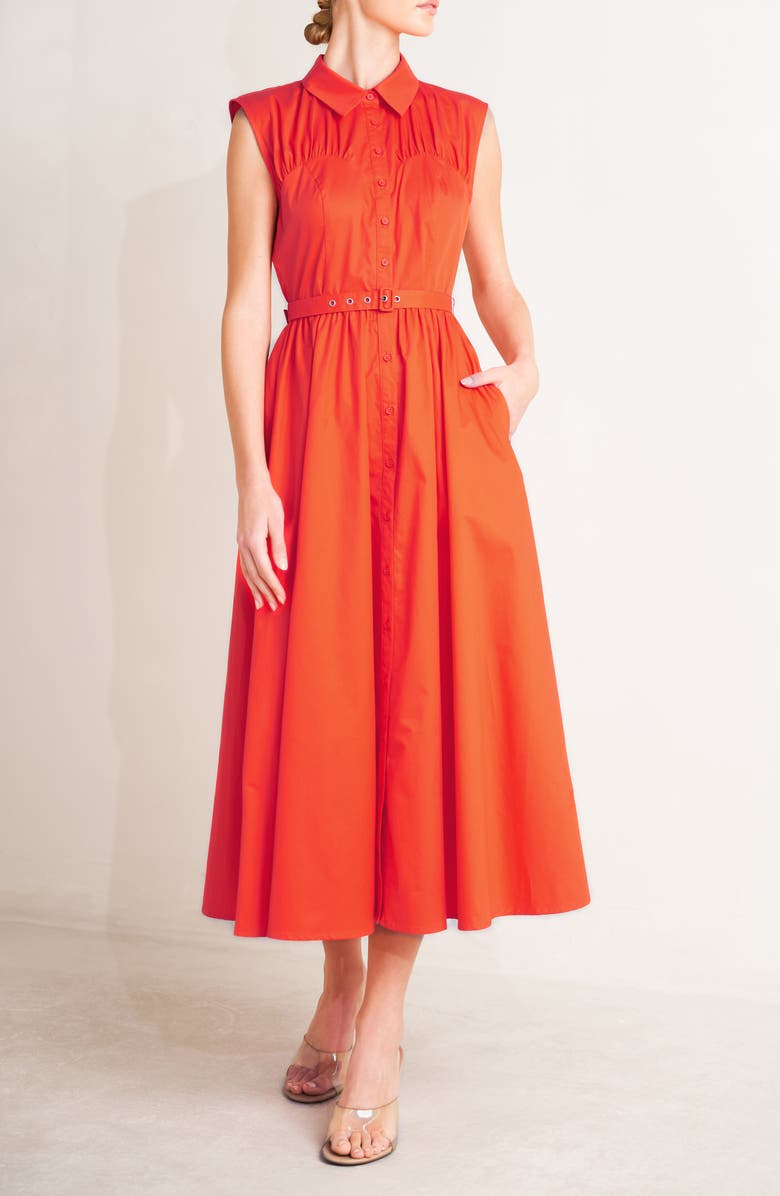 FREEMARKET Cotton Midi Dress, Alternate, color, Coral Red