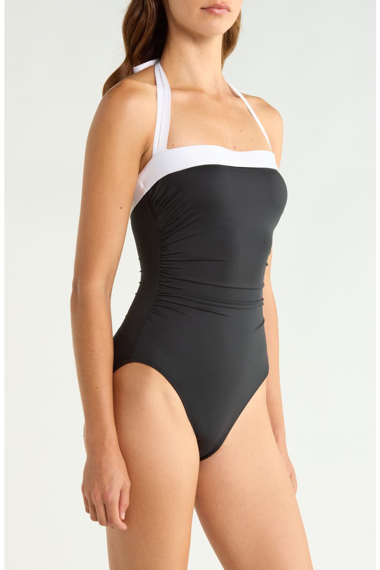 Shirred Bandeau Halter One-Piece Swimsuit, Alternate, color, BLACK