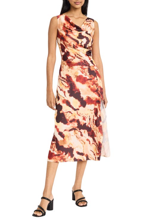 Cowl Neck Sleeveless A-Line Midi Dress