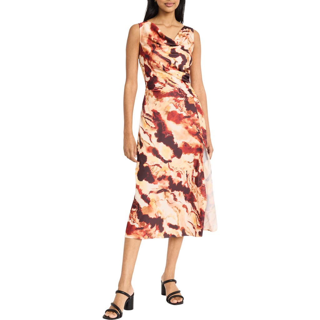 Donna Morgan For Maggy Cowl Neck Sleeveless A-line Midi Dress In Brown