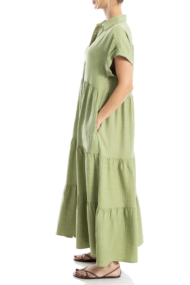 Short Sleeve Tiered Maxi Shirtdress, Alternate, color, HEATHER LEAF