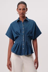 Exquise Marisa Collared Short Sleeve Denim Shirt