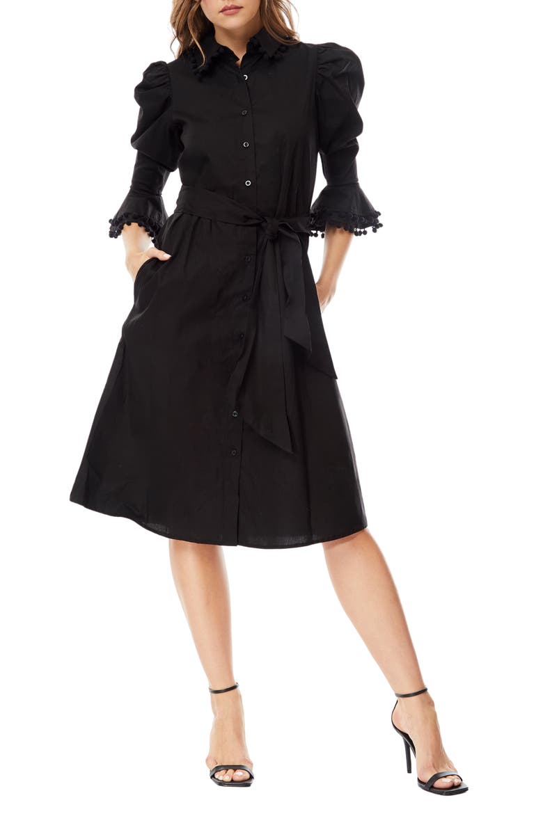 Lucia Stretch Cotton Poplin Shirtdress, Main, color, BLACK