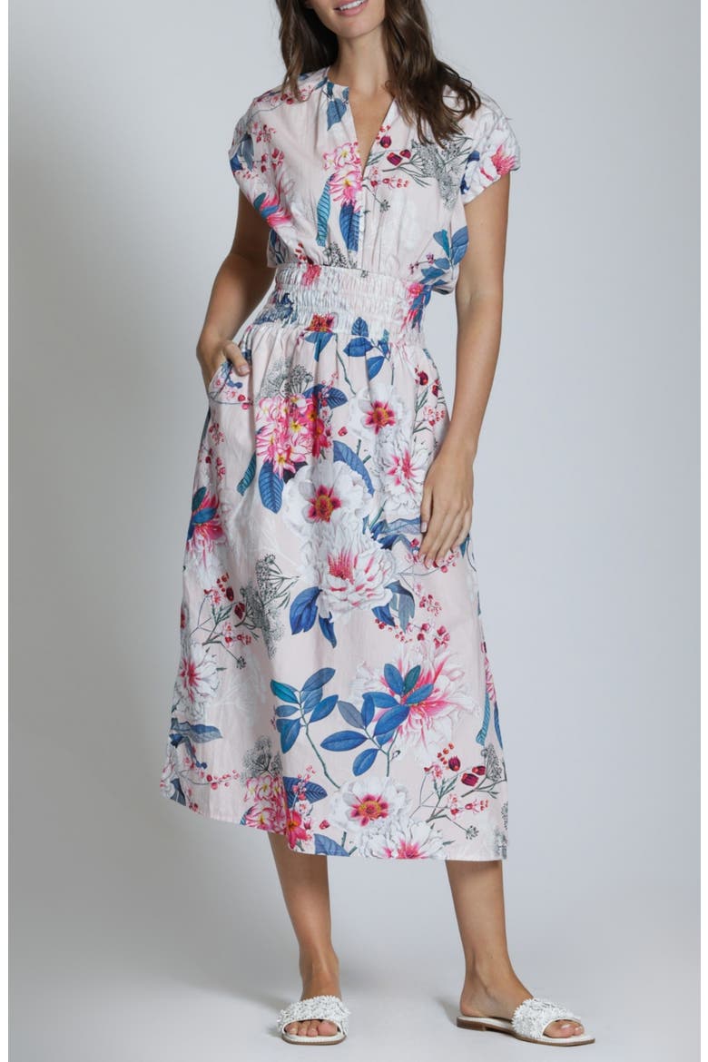 Floral Print Midi Dress, Main, color, BLUSH