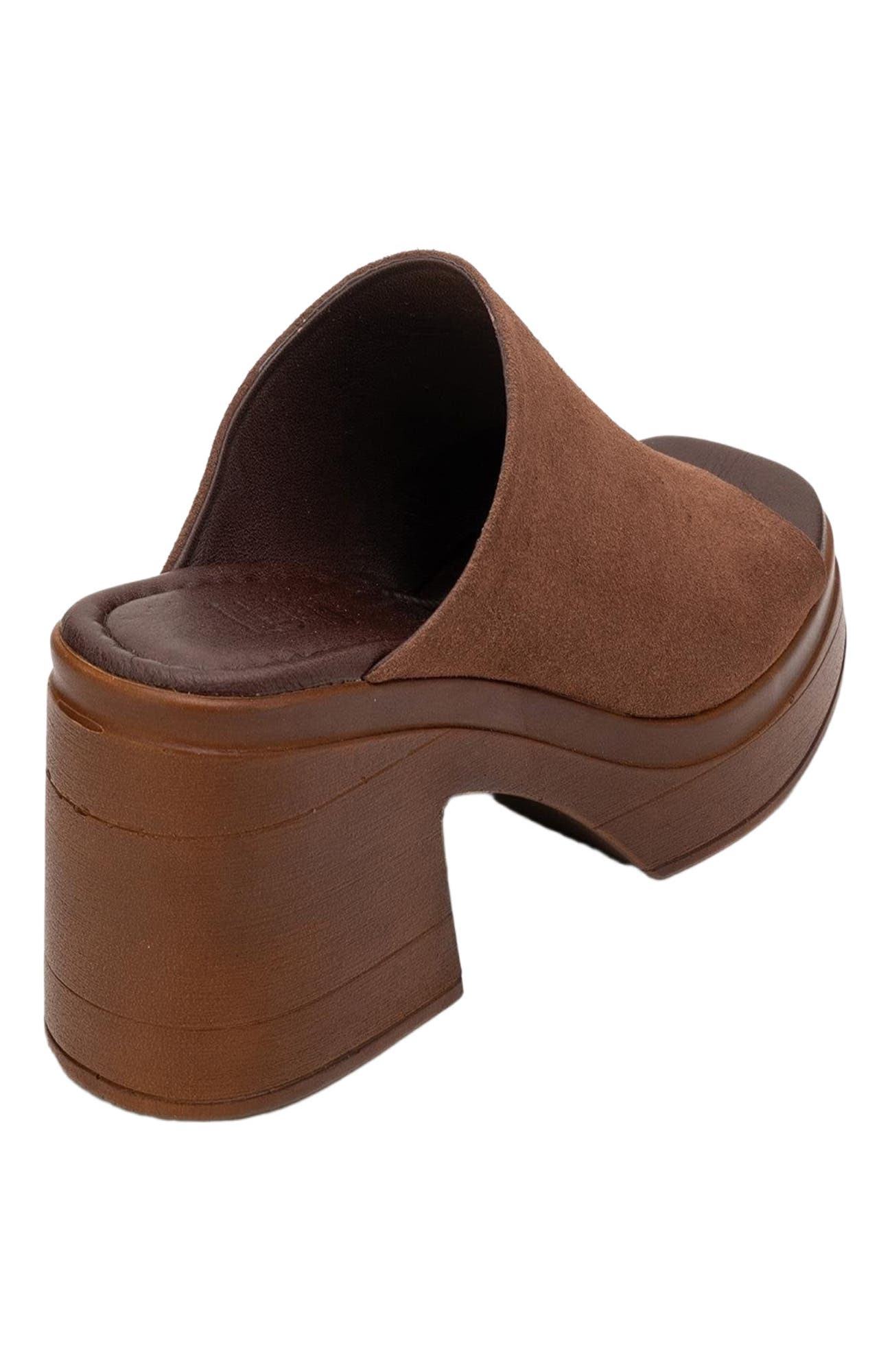 Nola Leather Platform Mules, Alternate, color, Dark Brown Suede Leather