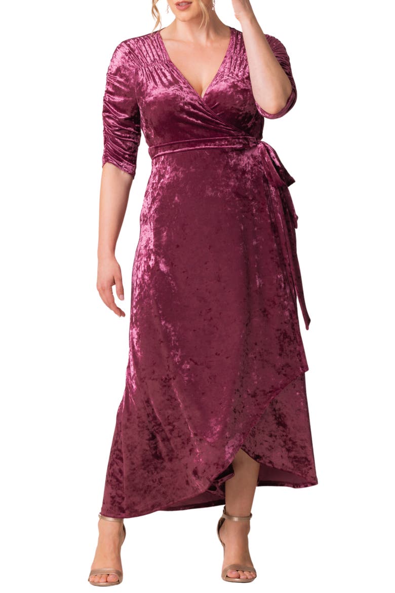 Cara Crushed Velvet Wrap Gown, Main, color, SUGAR PLUM