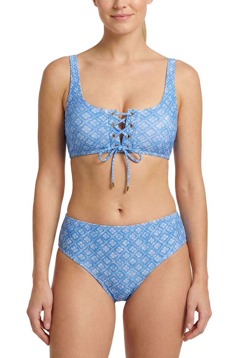 Samara Lace-Up Underwire Bikini Top, Alternate, color, Meridien Breeze