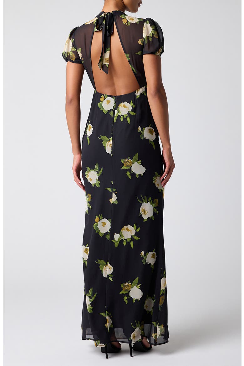 Jensen Puff Sleeve Open Back Maxi Dress, Alternate, color, BLACK / GOLD FLORAL