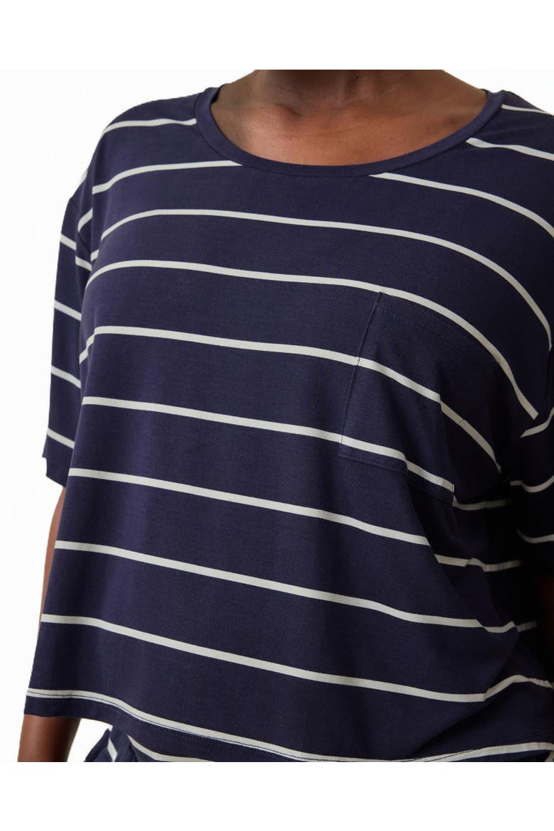 Aria Casual Cropped Short Sleeve Top, Alternate, color, Navy White Stripe