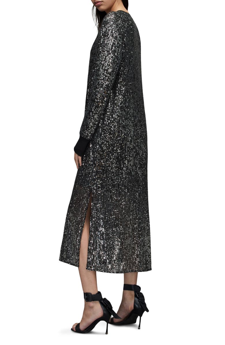 AllSaints Julea Dia Sequin Long Sleeve Midi Dress, Alternate, color, 