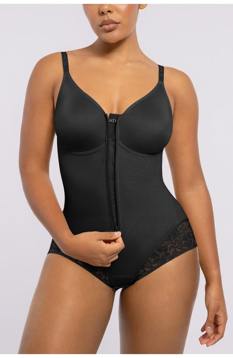 Shapellx Tummy Control Zip-Up Brief Bodysuit, Alternate, color, Black