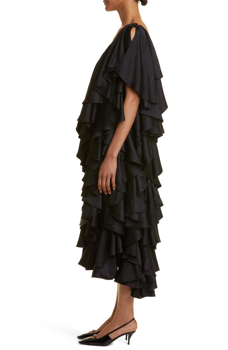 Interior Jane Plunge Neck Ruffle Silk Satin Gown, Alternate, color, 