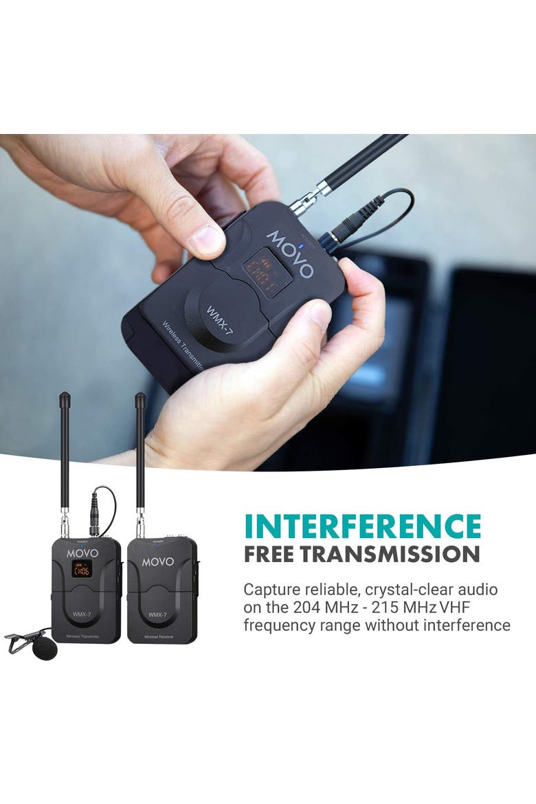 WMX-7 VHF 12-Channel Wireless Lavalier Microphone System Compatible with DSLR Cameras, Camcorders, Smartphones, Alternate, color, Black