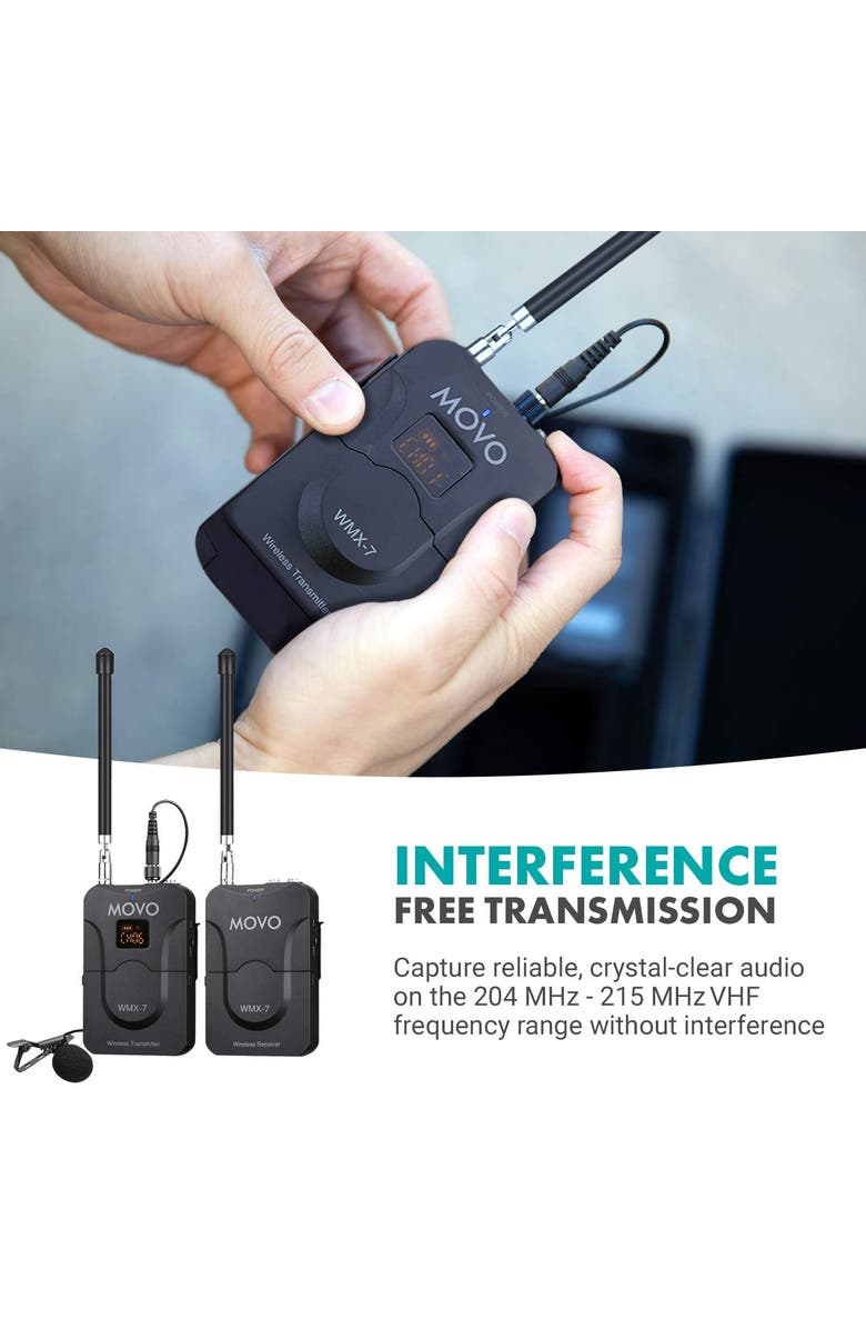 MOVO WMX-7 VHF 12-Channel Wireless Lavalier Microphone System Compatible with DSLR Cameras, Camcorders, Smartphones, Alternate, color, Black
