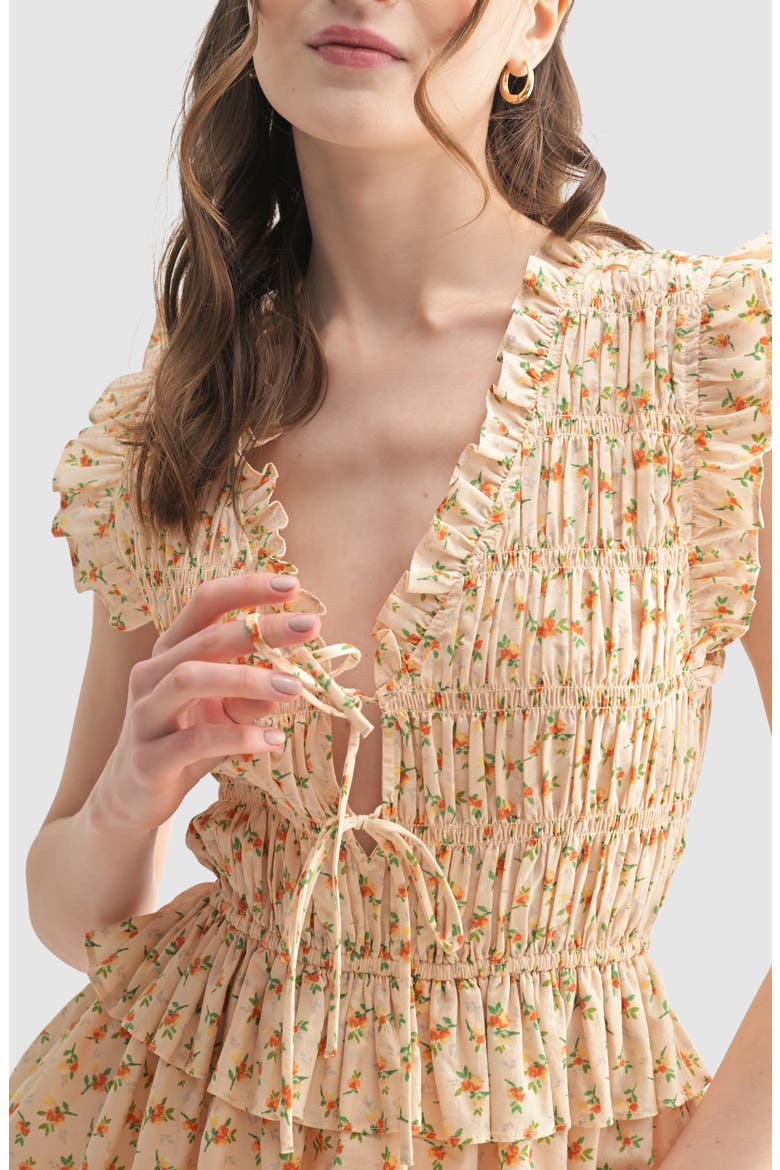 Floral Smocked Cotton Fit & Flare Minidress, Alternate, color, CREAM ORANGE