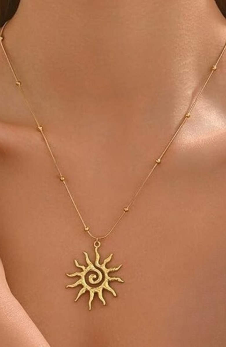 Humanist Beauty Vortex Sun Pendant Necklace, Alternate, color, Gold