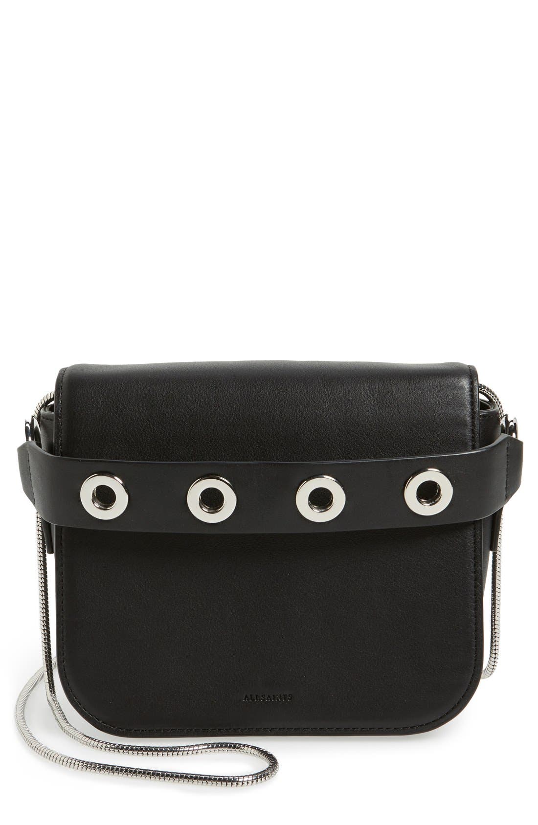 AllSaints 'Ikuya' Leather Clutch, Main, color, Black