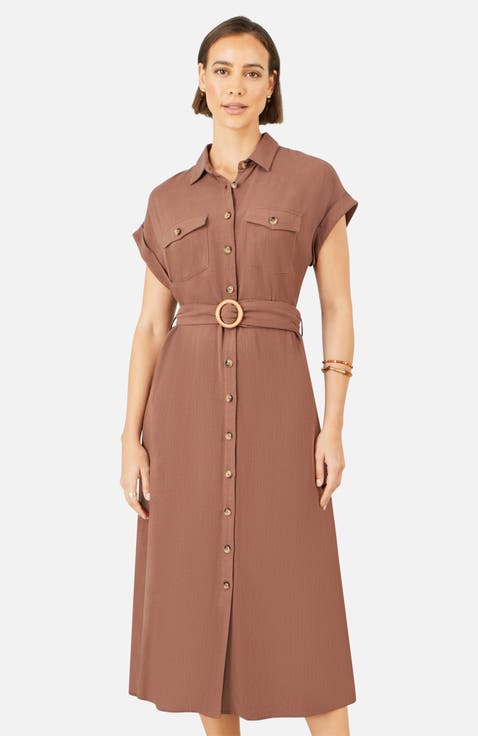 Viscose Linen Look Midi Shirt Dress