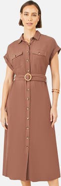 Yumi Linen Look Midi Shirt Dress