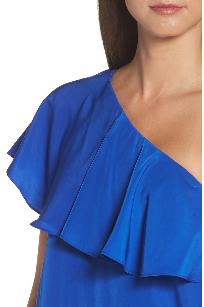 'Zoe' Ruffle One-Shoulder Shift Dress, Alternate, color, COBALT
