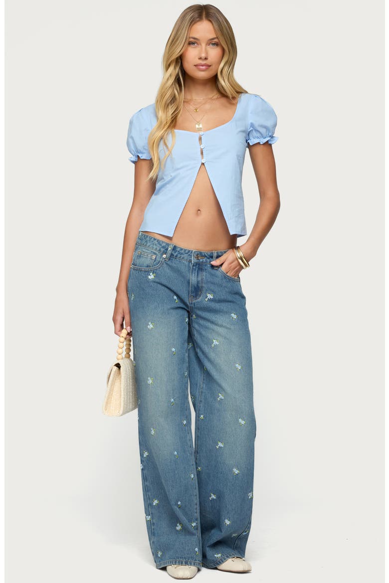Dorothea Split Front Cotton Top, Alternate, color, BLUE