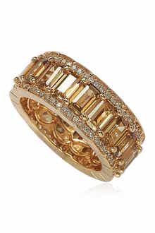 SUZY LEVIAN Pink Rhodium Plated Sterling Silver CZ Band Ring