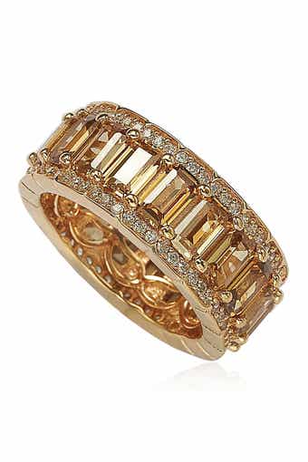 SUZY LEVIAN Pink Rhodium Plated Sterling Silver CZ Band Ring