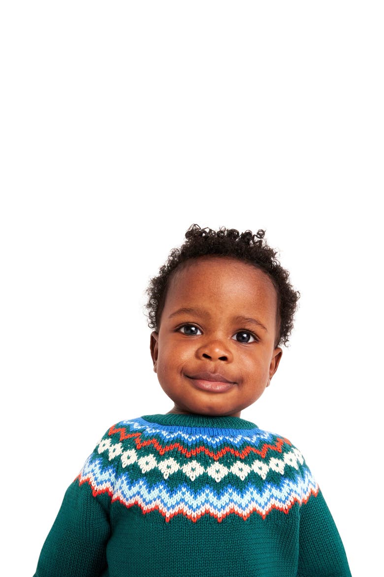 Baby Fair Isle Sweater, Alternate, color, Spruce Rainbow Fairisle