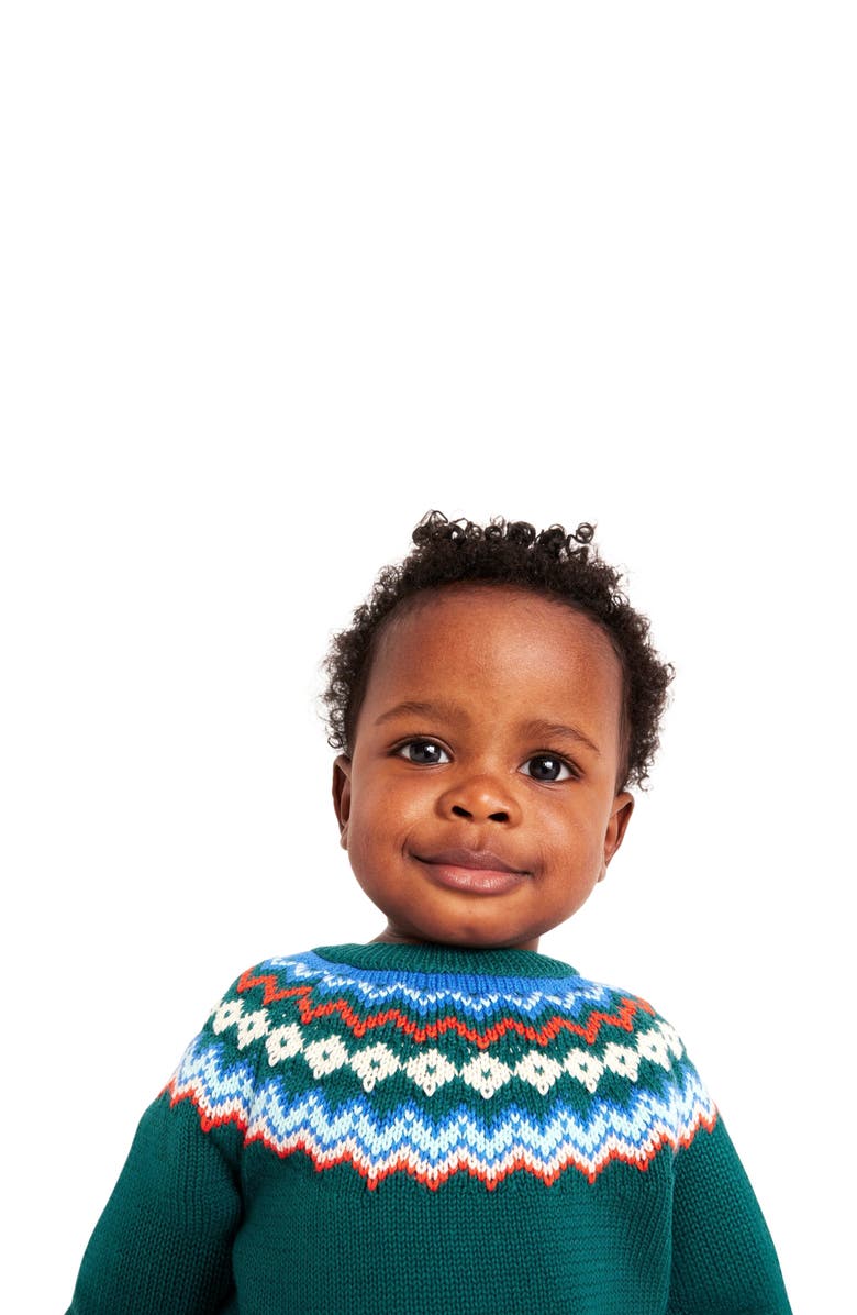 Primary Baby Fair Isle Sweater, Alternate, color, Spruce Rainbow Fairisle
