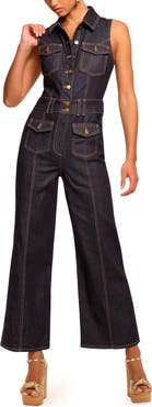 Ramy Brook Stephania Topstitch Detail Sleeveless Denim Jumpsuit