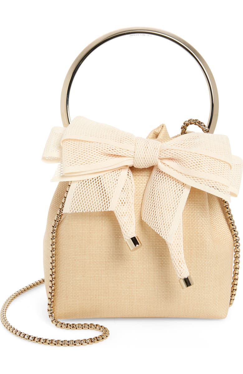 Jimmy Choo Bon Bon Bow Raffia Bucket Bag, Main, color,