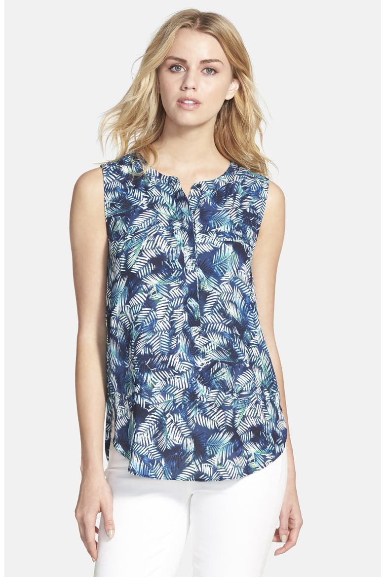 Sleeveless Henley Blouse, Main, color, PALM PRINT