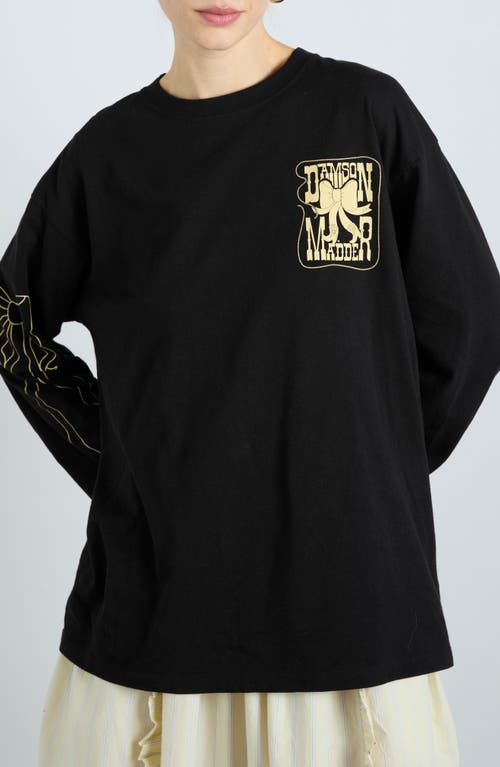 DAMSON MADDER DAMSON MADDER COW BOW LONG SLEEVE ORGANIC COTTON GRAPHIC T-SHIRT