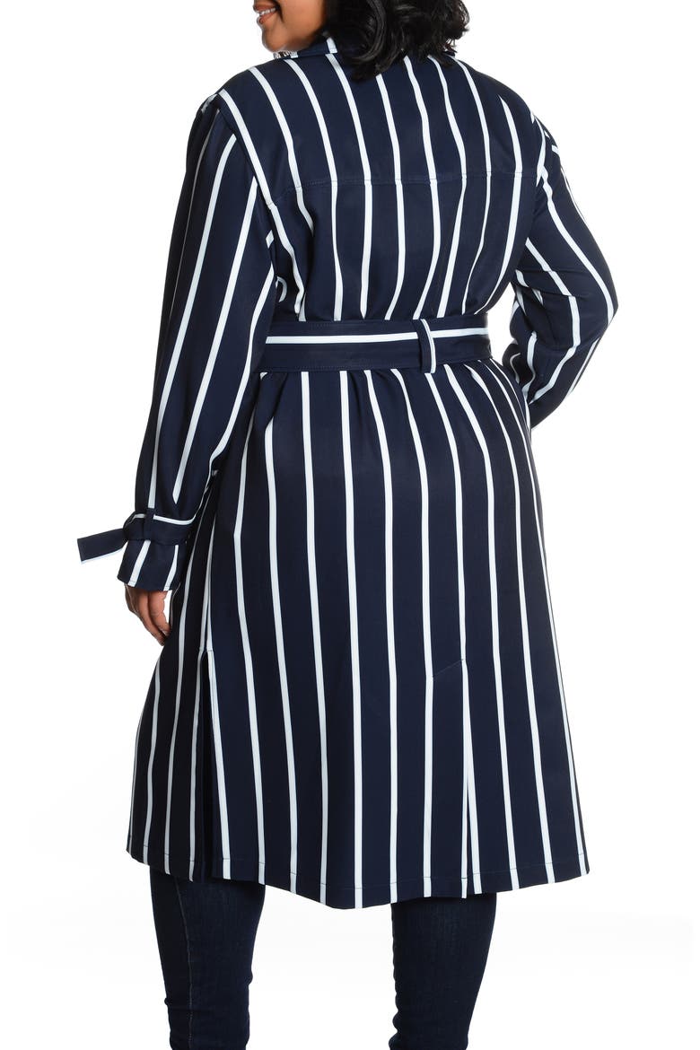 Stripe Water Repellent Trench Coat, Alternate, color, NAVY/ WHITE STRIPE