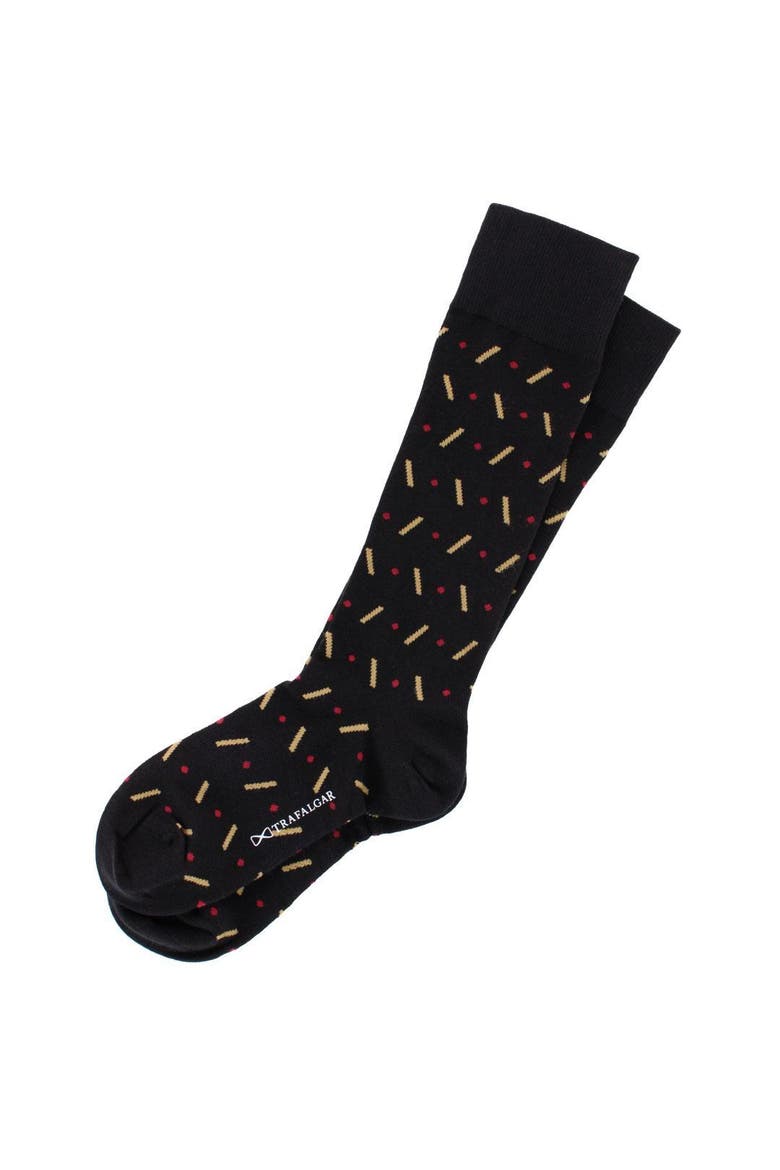 Jevin Dot and Dash Mid-Calf Combed Cotton Dress Socks, Alternate, color, Black