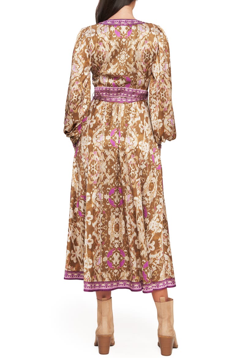 Long Sleeve Wrap Midi Dress, Alternate, color, BROWN