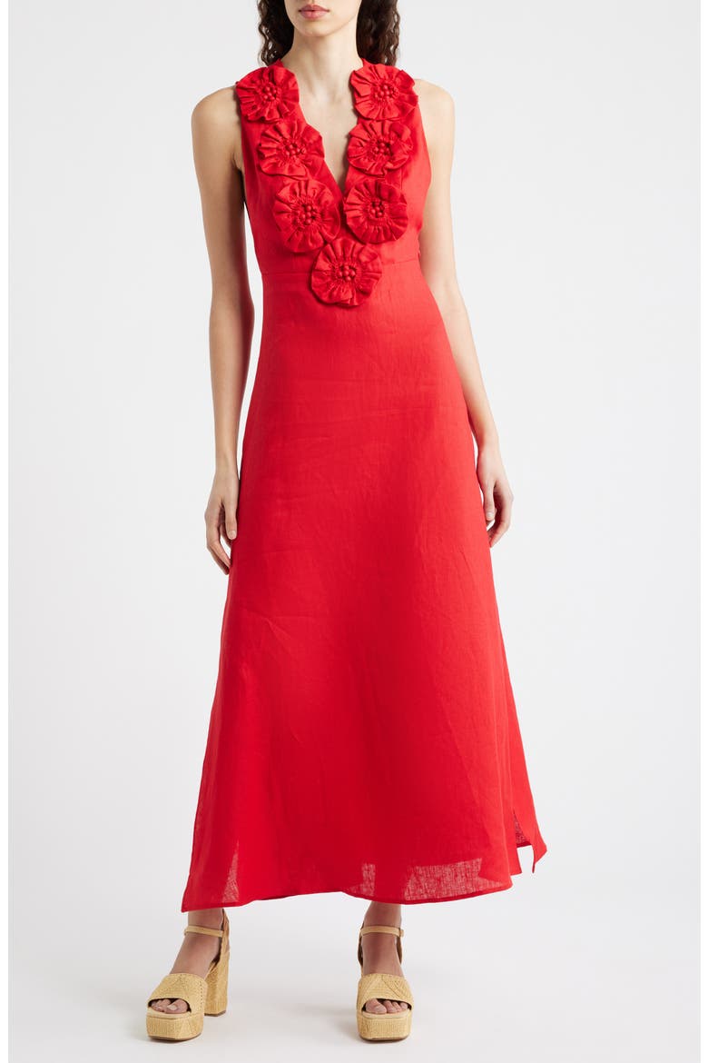 farm rio garden appliqué linen blend midi dress Floral Appliqué Linen Midi Dress (Women)