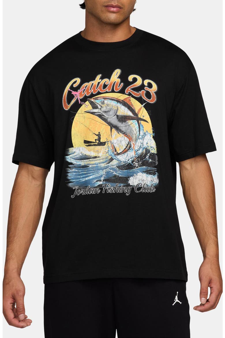 Fishing Club Cotton Graphic T-Shirt, Main, color, BLACK/ WHITE